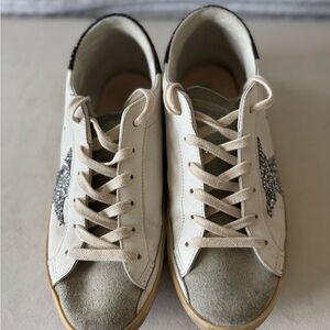 Golden Goose Women's White Cream Gray Suede Sneakers with Silver Star